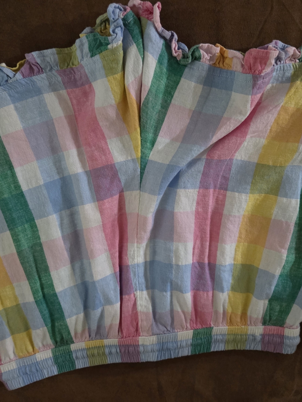 crown & ivy Pink Ruffle Sleeve Top with Multicolor Plaid Shorts - Picture 5 of 7
